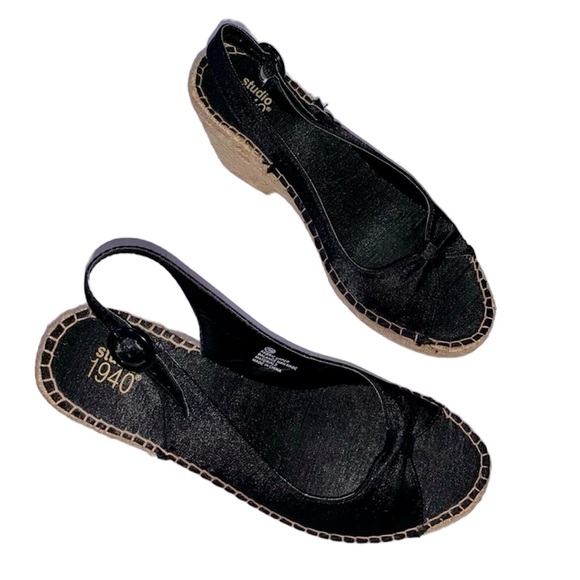 Black Slingback Espadrille Wedge Heels Sandals 7.5 - Picture 4 of 4